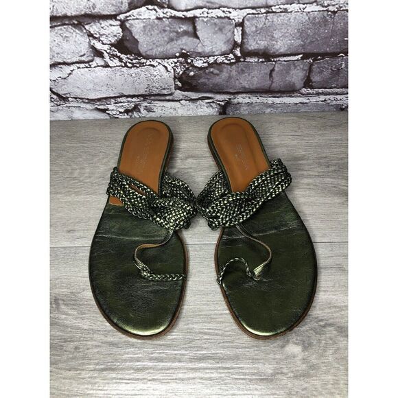Via Spiga Metallic Green Leather Braided Flats Sandals Women’s Sz 8.5M US/39EU - Picture 13 of 16